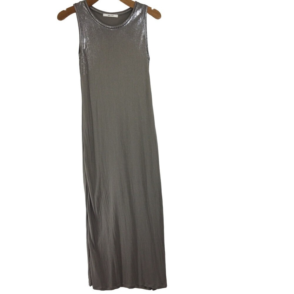 AMS Pure Womens Viscose Sleeveless Round Neck Shiny Long Maxi Dress Gray Size 4